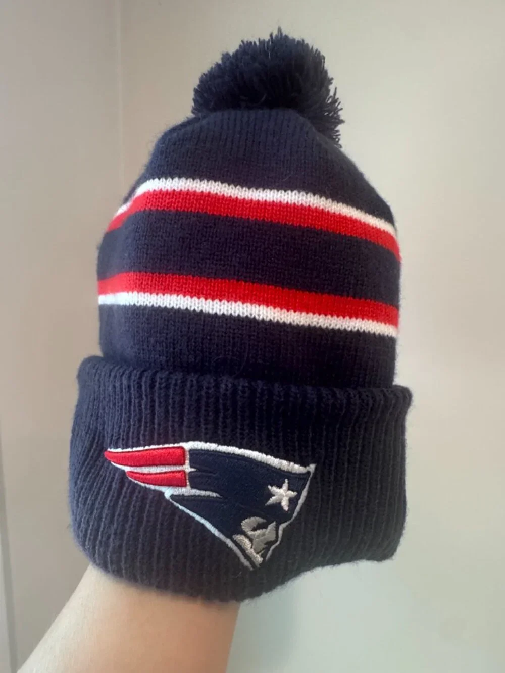 New England Patriots New Era Call Out Pom Knit Hat – Blue & Red 🏈🔥
